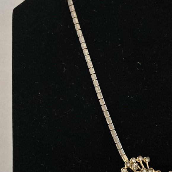 VTG Starburst Floral Rhinestone Pendant Necklace Layered 16” Filigree Gold Tone - Picture 3 of 9